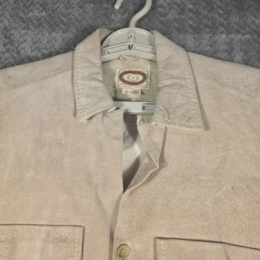 Vintage Distressed Banana Republic Suede Leather Shirt Jacket Men's Small Tan